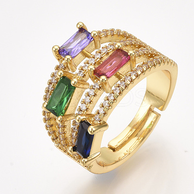 Adjustable Brass Micro Pave Cubic Zirconia Finger Rings RJEW-S044-005-1