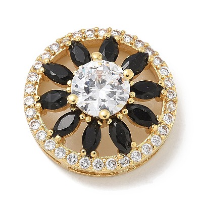 Rack Plating Brass Cubic Zirconia Glass Flat Round Multi-strand Links KK-L224-029G-01-1