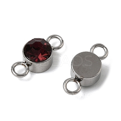 12Pcs 304 Stainless Steel Rhinestone Flat Round Connector Charms STAS-H247-02P-1