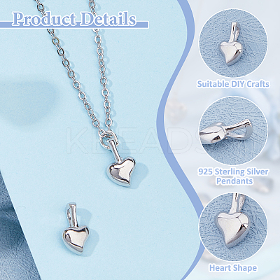 2Pcs Rhodium Plated 925 Sterling Silver Heart Charms STER-HS0001-06P-1