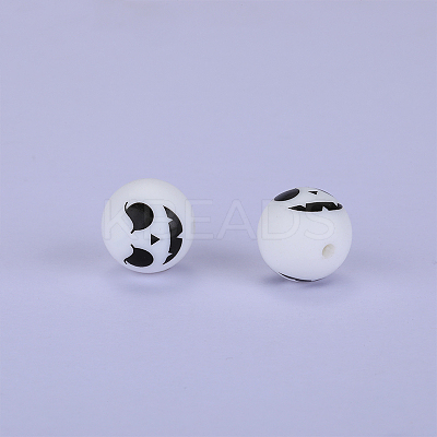 Printed Round with Ghost Pattern Silicone Focal Beads SI-JX0056A-126-1
