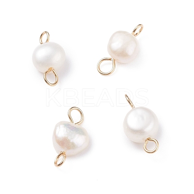 Natural Cultured Freshwater Pearl Connector Charms PALLOY-JF01394-03-1