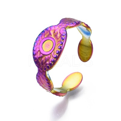 304 Stainless Steel Oval with Evil Eye Cuff Ring RJEW-N038-095-1