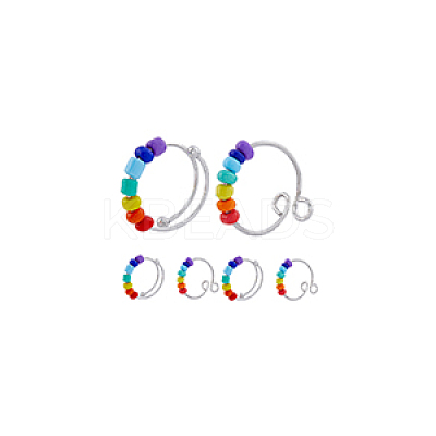 10Pcs 2 Style Rainbow Color Glass Beaded Rotating Open Cuff Rings Set RJEW-DC0001-15-1