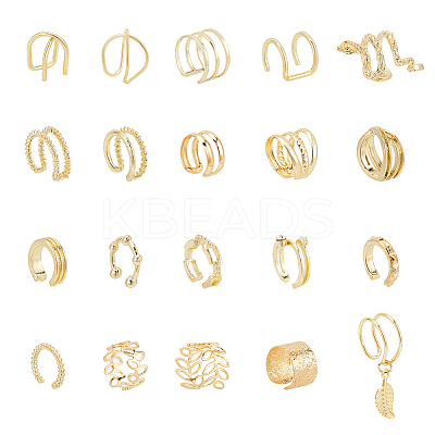 20Pcs 20 Style Multi Line & Leaf & Criss Cross Alloy & Iron Cuff Earrings for Women EJEW-AN0003-53-1