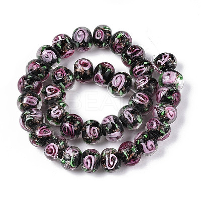 Handmade Lampwork Inner Flower Rondelle Beads Strands LAMP-T022-24A-1