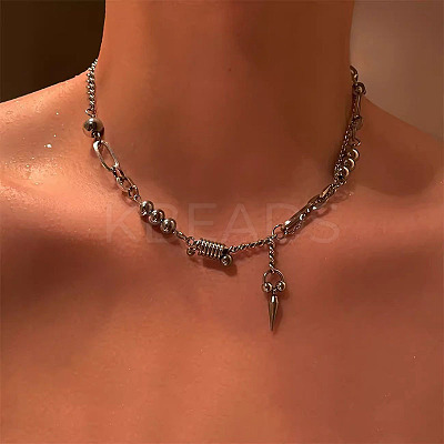 Hip-Hop Style 201 Stainless Steel Spiked Cone Tassel Ball Link Chain Necklaces for Sweater Match FS-WG323D8-01-1