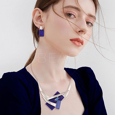 Rectangle Alloy Acrylic Pendant Necklaces & Stud Dangle Earrings Sets for Women WGBF392-01-1
