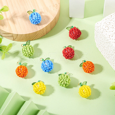 10Pcs 5 Styles Glass Seed Beaded Fruit Pendants PALLOY-TA00221-1