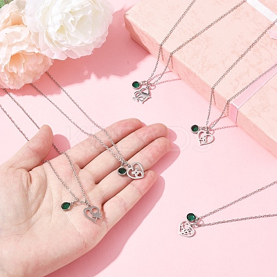 Valentine's Day 304 Stainless Steel & Green Glass Dolphin Heart Pendant Cable Chain Necklaces for Women NJEW-FS00014-03-1