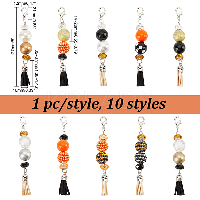 10Pcs 10 Styles Glass & Acrylic & Resin Beaded Pendant Decorations HJEW-AB00259-1