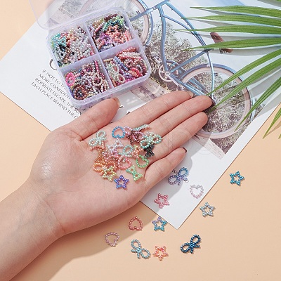220Pcs 4 Styles Rainbow ABS Plastic Imitation Pearl Linking Rings OACR-YW0001-18-1