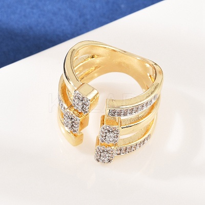 Brass Micro Pave Cubic Zirconia Cuff Rings RJEW-C140-12G-1