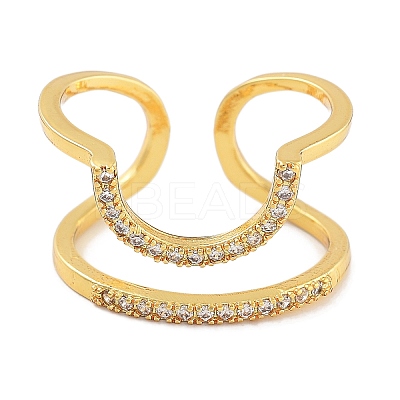Rack Plating Brass Micro Pave Cubic Zirconia Open Cuff Rings for Women RJEW-Z059-03G-1
