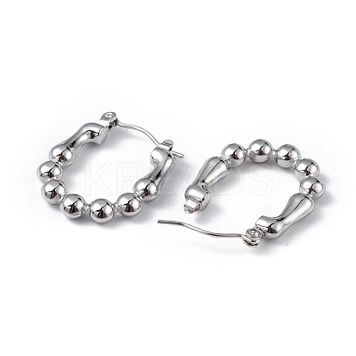 Non-Tarnish 304 Stainless Steel Round Beaded Hoop Earrings for Women EJEW-I284-17P-1