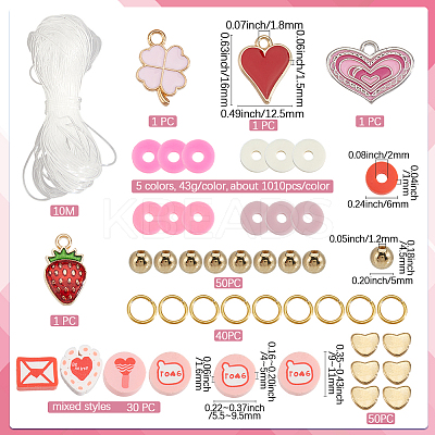 Valentine's Day Theme DIY Polymer Clay Beads & Alloy Enamel Charm Stretch Bracelets Making Kits DIY-SP0003-43-1