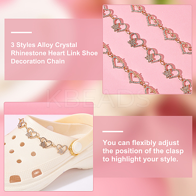 2 Sets Alloy Crystal Rhinestone Heart with Butterfly/Heartbeat/Infinity Link Shoe Decoration Chain FIND-PH0009-95-1