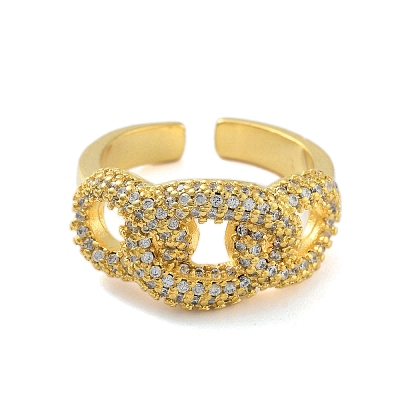 Oval Curb Chain Clear Cubic Zirconia Open Cuff Ring RJEW-L120-008G-1