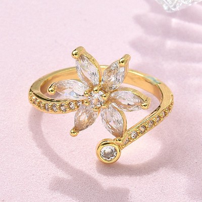 Brass Micro Pave Clear Cubic Zirconia Finger Rings RJEW-C120-29B-G-1