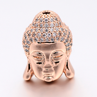 CZ Brass Micro Pave Grade AAA Cubic Zirconia 3D Buddha Head Beads ZIRC-L012-03-NR-1