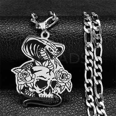 Snake with Skull 201 Stainless Steel Pendant Necklaces NJEW-K253-30P-1