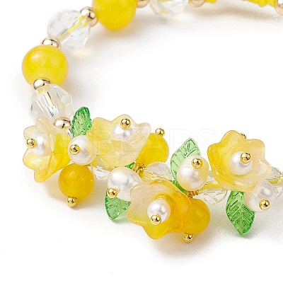 Flower Glass & Acrylic Braided Bead Adjustable Bracelets for Women BJEW-JB10446-04-1