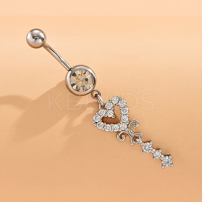 Brass Clear Cubic Zirconia Heart Dangle Belly Rings WG0D96C-01-1