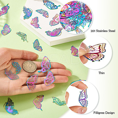 40Pcs 10 Styles 201 Stainless Steel Etched Metal Embellishments Pendants STAS-TA0003-04-1