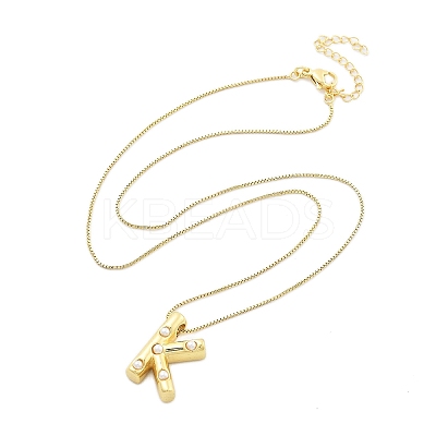 Brass & Plastic Pearl Letter Pendant Box Chain Necklaces for Women LS-NJEW-U017-01G-11-1