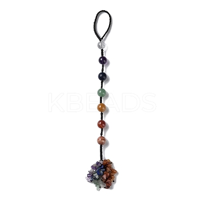 7 Chakra Round Natural Gemstone Pendant Decoration HJEW-H060-02-1