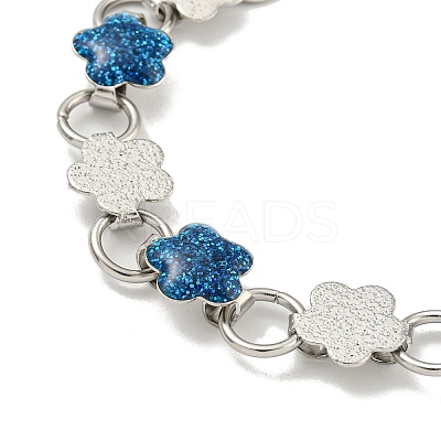 304 Stainless Steel Enamel Flower Link Chain Bracelets with Glitter Powder BJEW-S153-05P-01-1