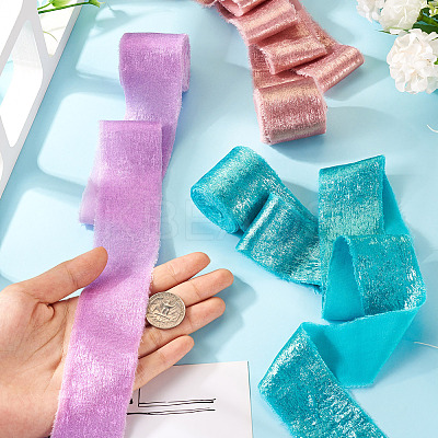 3Pcs 3 Colors 5 Yards Single Face Sparkle Satin Frayed Ribbon SRIB-TA0001-20-1