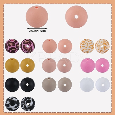 70Pcs 10 Styles Printed Round Silicone Focal Beads SIL-SZ0002-37-1