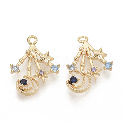 Brass Cubic Zirconia Pendants KK-T050-07G-NF-1