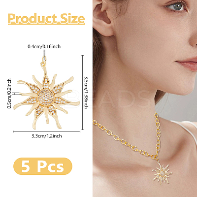5Pcs Brass Micro Pave Clear Cubic Zirconia Pendants FIND-DC0006-36-1