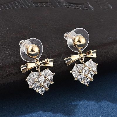 Brass Clear Cubic Zirconia Stud Earrings EJEW-D301-06G-04-1