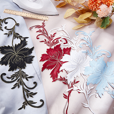 Peony Polyester Embroidery Ornament Accessories PATC-WH0008-04A-1