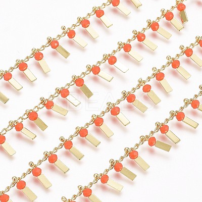 3.28 Feet Handmade Glass Beaded Chains X-CHC-I029-09P-1
