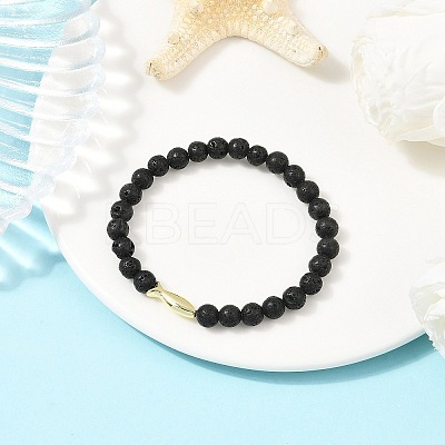 Natural Lava Rock Round Beaded Stretch Bracelets for Men Women BJEW-JB12490-1