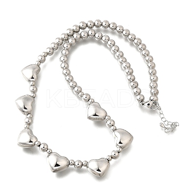 Brass Heart Bib Round Beaded Necklaces for Women NJEW-D314-09G-1