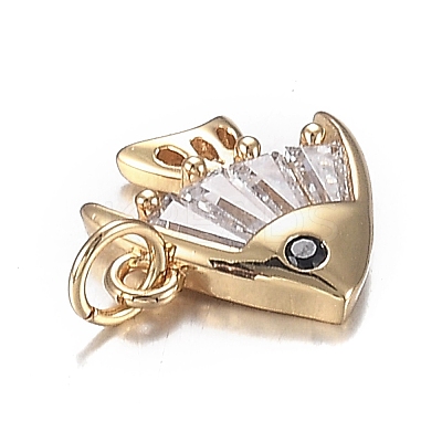 Brass Micro Clear & Black Cubic Zirconia Charms ZIRC-F120-054G-1