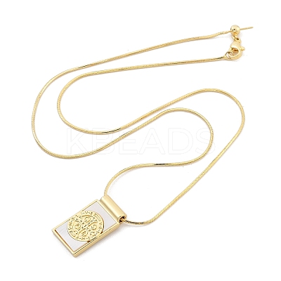 Brass Pave Shell Rectangle Saint Benedict Medal Cross Pendants Necklaces for Women LS-NJEW-Z053-01G-02-1