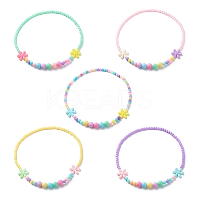 Flower Opaque Acrylic Stretch Kid Necklaces NJEW-JN03973-1