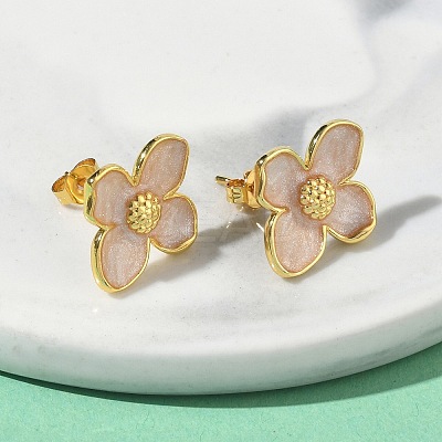 Flower Brass Enamel Stud Earrings EJEW-P341-03G-04-1
