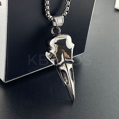 Stylish 304 Stainless Steel Gothic Raven Head Pendant Necklaces for Fashionable Men BB1837-1