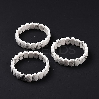 Natural Howlite Oval Beaded Stretch Bracelet G-E010-01Z-1