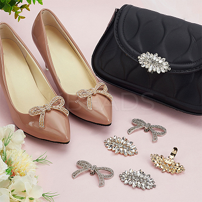 8Pcs 4 Styles Alloy Rhinestone Shoe Decoration AJEW-FG0004-36-1