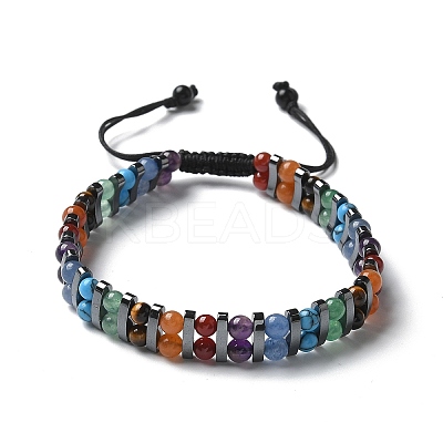 Natural & Synthetic Gemstone and Synthetic Hematite Adjustable Braided Bead Bracelets BJEW-H626-01-04-1