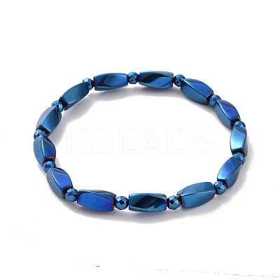 Synthetic Hematite Twist Rectangle Beaded Stretch Bracelet for Men Women G-C006-10-1