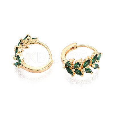 Brass Micro Pave Cubic Zirconia Leaf Hoop Earrings EJEW-T048-41C-G-1